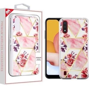 Mybat Samsung Galaxy A01 phone case rose Marble/Black tuff Subs Hybrid pink